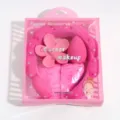 Pink makeup headband and wristband set with flower hair claw and sponge in clear gift box. - Five-Petal Flower Set / Dark Rose Red