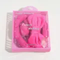 Pink plush headband and wristband set with cute bow design, ideal for makeup and daily face. - Bowknot Hairband Set / Rose Red