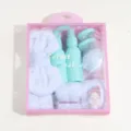 Plush spa headband and wristband set with travel refill bottles in a cute pink gift box - Refillable Bottle Set / Blue