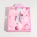 Cute pink plush headband and wristband skincare gift set with flower hair clip and sponge - Facial Cleansing Brush Set / Pink