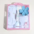 Light blue spa headband and wristband gift set with flower hair claw clip and facial brush - Facial Cleansing Brush Set / Blue