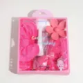 Pink plush headband and wristband set with flower clip in a makeup gift box - Facial Cleansing Brush Set / Five-Piece Set / Rose Red