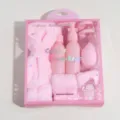 Pink fluffy headband and wristband set with cosmetic travel bottles in gift box - Refillable Bottle Set / Multi-Piece Set / Pink
