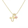 Gold-plated letter and pink crystal heart planet pendant necklace for women daily chic jewelry - Letter V