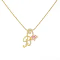 Collana con lettera B oro e ciondolo cuore rosa Saturno, elegante gioiello in zircone. - Lettera B