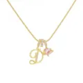 Collana con ciondolo lettera D in oro e cuore rosa Saturno con luminosi cristalli di zircone. - Lettera D