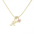 Gold letter pendant necklace with sparkling zirconia and pink heart crystal for women chic jewelry. - Letter H