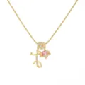 Gold-tone initial letter necklace with pink heart planet pendant and sparkling cubic zirconia. - Letter I