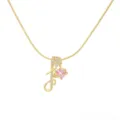 Gold initial letter J pendant necklace with pink heart saturn crystal and cubic zirconia charm. - Letter J