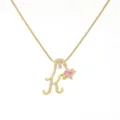 Gold Letter K Necklace With Pink Heart Planet Pendant Fashion Jewelry Choker Gift - Letter K