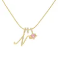 Gold initial letter pendant necklace with sparkling pink heart planet crystal charm for women - Letter N