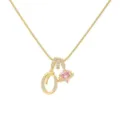 Gold letter O necklace with pink heart saturn pendant, stylish cubic zirconia clavicle chain. - Letter O