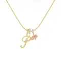 Gold initial letter P necklace with pink heart crystal pendant, chic dainty clavicle chain. - Letter P