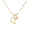 Gold letter Q necklace with pink heart pendant, elegant clavicle chain for women fashion. - Letter Q