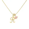 Exquisite gold letter R necklace with pink crystal heart pendant, elegant clavicle chain for women. - Letter R