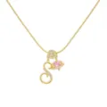 Gold letter S necklace with pink heart pendant, elegant clavicle chain jewelry item. - S