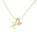 Gold initial letter pendant necklace with pink heart crystal, chic clavicle chain jewelry. - Letter X