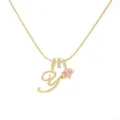 Gold-tone letter Y necklace featuring a sparkling cubic zirconia and pink heart pendant. - Letter Y