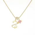 Gold Plated Letter Necklace with Pink Heart Planet Pendant Elegant Variant Jewelry - Letter Z