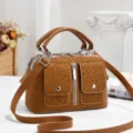 Vintage brown leopard print boston bag with top handle and crossbody strap for daily commute. - Earthy Yellow