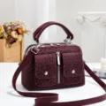 Bolso de mano Boston burdeos con estampado de leopardo, bolso retro elegante con correa. - Burdeos