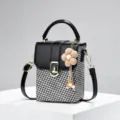 Modieuze zwart-wit geweven mini box tas, stijlvolle retro schoudertas voor dames. - Zwart