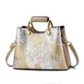 Elegante Damen Umhängetasche im chinesischen Stil mit Kranich Stickerei und goldenen Griffen. - Khaki/Stil 2