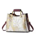 Elegante chinesische Kranichmuster Handtasche Umhängetasche mit Brokat und goldener Hardware. - Weinrot/Stil 2