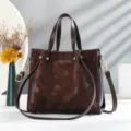 Borsa shopper marrone vintage grande capacità borsa a tracolla da donna stile casual quotidiano - Marrone scuro