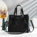 Borsa a tracolla nera classica da donna, elegante shopper capiente con manici per ufficio. - Nero