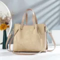 Borsa a mano vintage in ecopelle con manico e tracolla, grande borsa capiente giornaliera - Khaki chiaro