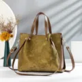 Borsa a mano retrò verde oliva con stampa floreale, elegante borsa a tracolla chic. - Oro