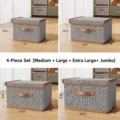 Opbergdoos van stof set van 4 opvouwbare kledingorganizer met deksel en lederen handgreep - Middelgroot [37*27*26] / Opbergdoos in tweed-stijl met vast deksel