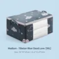 Dunkelblaue Bettdecken-Aufbewahrungstasche 50L mit Sichtfenster und Griffen, Wolken-Herz-Motiv. - Mittel 50L / Marineblau