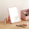 LED lighted makeup mirror folding portable desktop vanity mirror pink touch control light - Tricolor LED Light Version / Cloud Pink