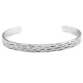 Bracelet manchette en acier inoxydable argenté texturé, jonc ouvert en C élégant. - Acier