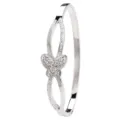 Bracelet jonc croisé papillon en strass acier inoxydable pour femmes, bijou manchette élégant. - Argent