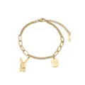 Bracelet en chaîne en acier inoxydable doré avec charm lapin mignon et étiquette pour cadeau - Or