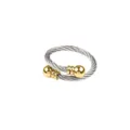 Vue detaillee de la bague torsadee en cable acier inox avec embouts en or 18k. - Taille Ouverte Réglable / Bicolore Or et Argent