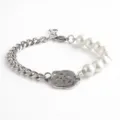 Bracelet Perles Acier Inoxydable Pendentif Fleur Pour Femme Mode Tendance Bijoux Cadeau - Argent