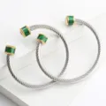 Bracelet jonc en acier inoxydable tressé avec embouts en carbone vert bijoux tendance - Bicolore Or (Vert)
