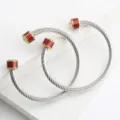 Bracelet jonc en acier inoxydable tordue avec embouts en carbone rouge pour look unisexe. - Bicolore Or (Rouge)