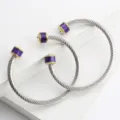 Bracelet Manchette Câble Tordu en Acier Inoxydable Fibre de Carbone Violette Mode - Bicolore Or (Violet)