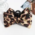 Leopard print bow hair claw clip, sweet fabric shark clip for women and girls daily styling. - Leopard Print