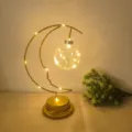 Warm LED moon night light detail with hanging glowing globe for cozy bedroom ambient lighting. - Gold Warm White