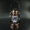 Vintage solar LED camping lantern, bronze finish outdoor portable hanging light with dimmer knob. - Lotus Lantern