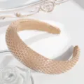 Detailed shot of a luxury woven beaded wide headband in shimmering gold, showcasing exquisite texture. - Woven Beaded Style / Champagne