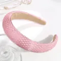 Pink wide beaded padded headband detail, stylish woven seed bead hair accessory. - Woven Beaded Style / Pink