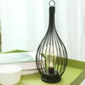 Lámpara de mesa farol de jaula geométrica hierro negro bombilla retro deco LED SKU. - Blanco cálido