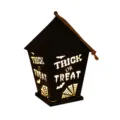 Halloween LED hangende lantaarn, zwarte opengewerkte feestdekoratielamp met enge tekst. - Holle Hut / Zwart huis Trick